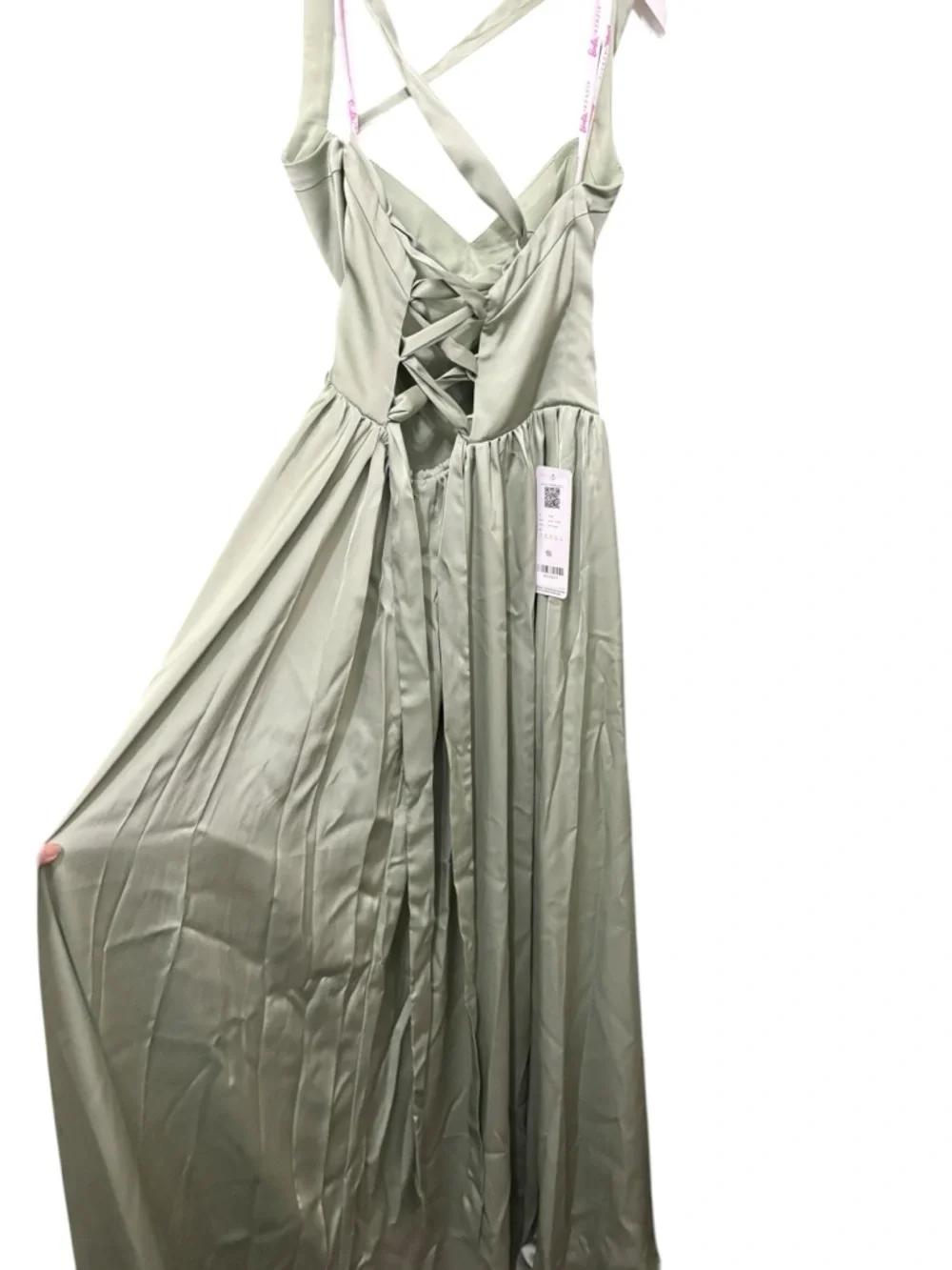 Azazie dusty Sage stretched Satin brides maid dress. BARBIE 1041 NWT - Picture 5 of 12